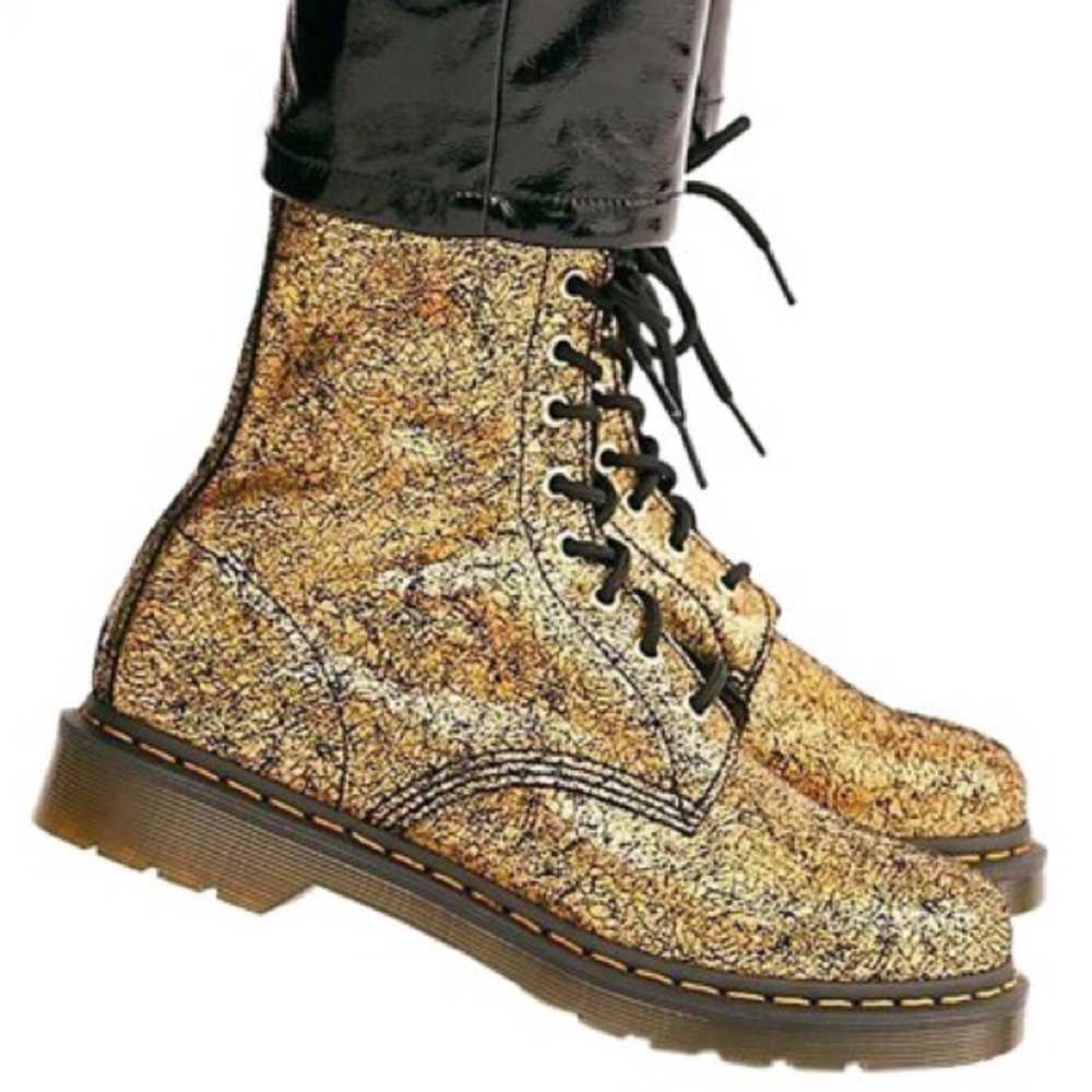Dr. Doc Martens Pascal Gold Iridescent Crackle Lace Up Boots 1460 5